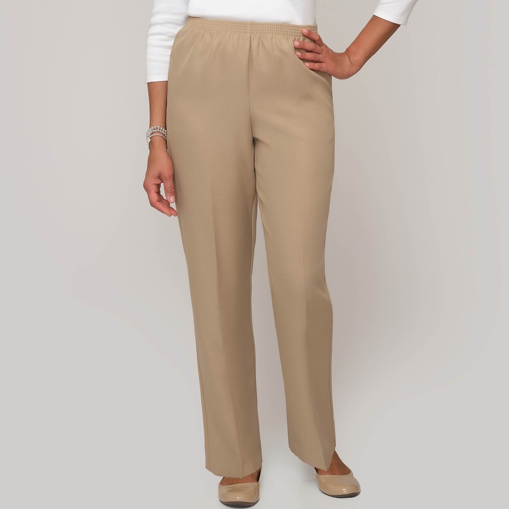 Alfred Dunner Womens 24W Tan Khaki Pants Elastic Waist Straight Leg Slacks NWT